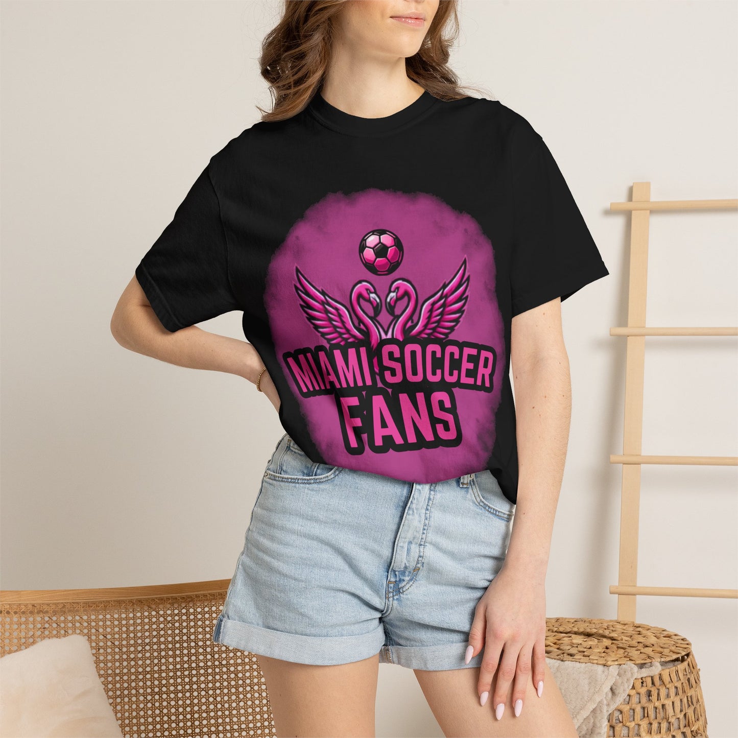 Miami Soccer Fans Pink Flamingo Heart T-Shirt