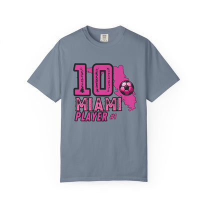 Miami # 10 Football Player T-Shirt — Athletic Garment-Dyed Soccer Tee