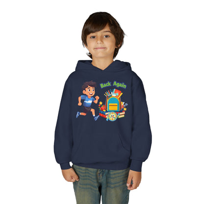 Kids "Back Again" School Backpack Hoodie — Youth Back-to-School Sweatshirt