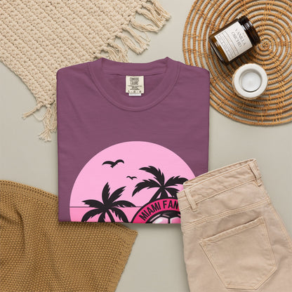 Miami Soccer Fan Club T-Shirt — Retro Pink Sunset Game Day Tee