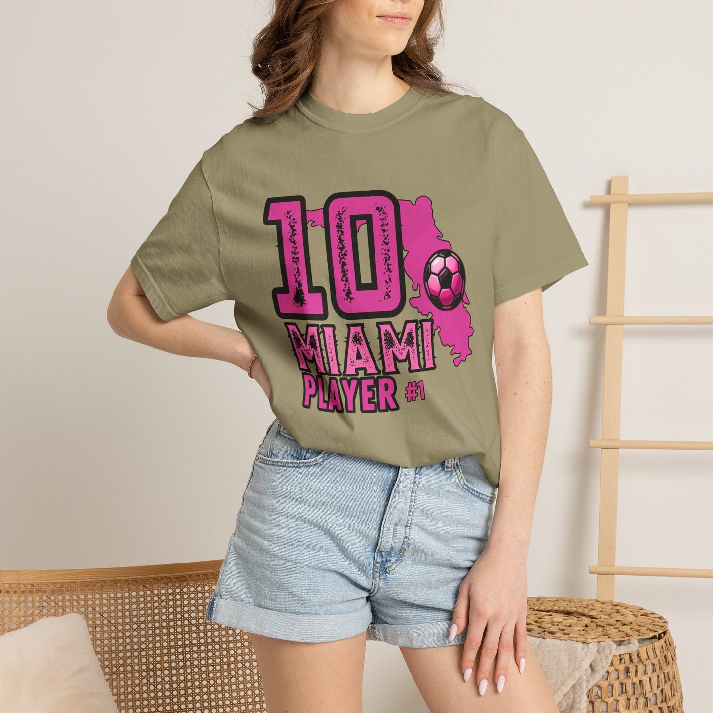 Miami # 10 Football Player T-Shirt — Athletic Garment-Dyed Soccer Tee