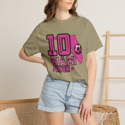 Miami # 10 Football Player T-Shirt — Athletic Garment-Dyed Soccer Tee