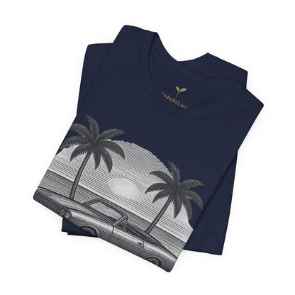 Vintage Convertible Beach T-Shirt — Retro Palm Tree Muscle Car Tee