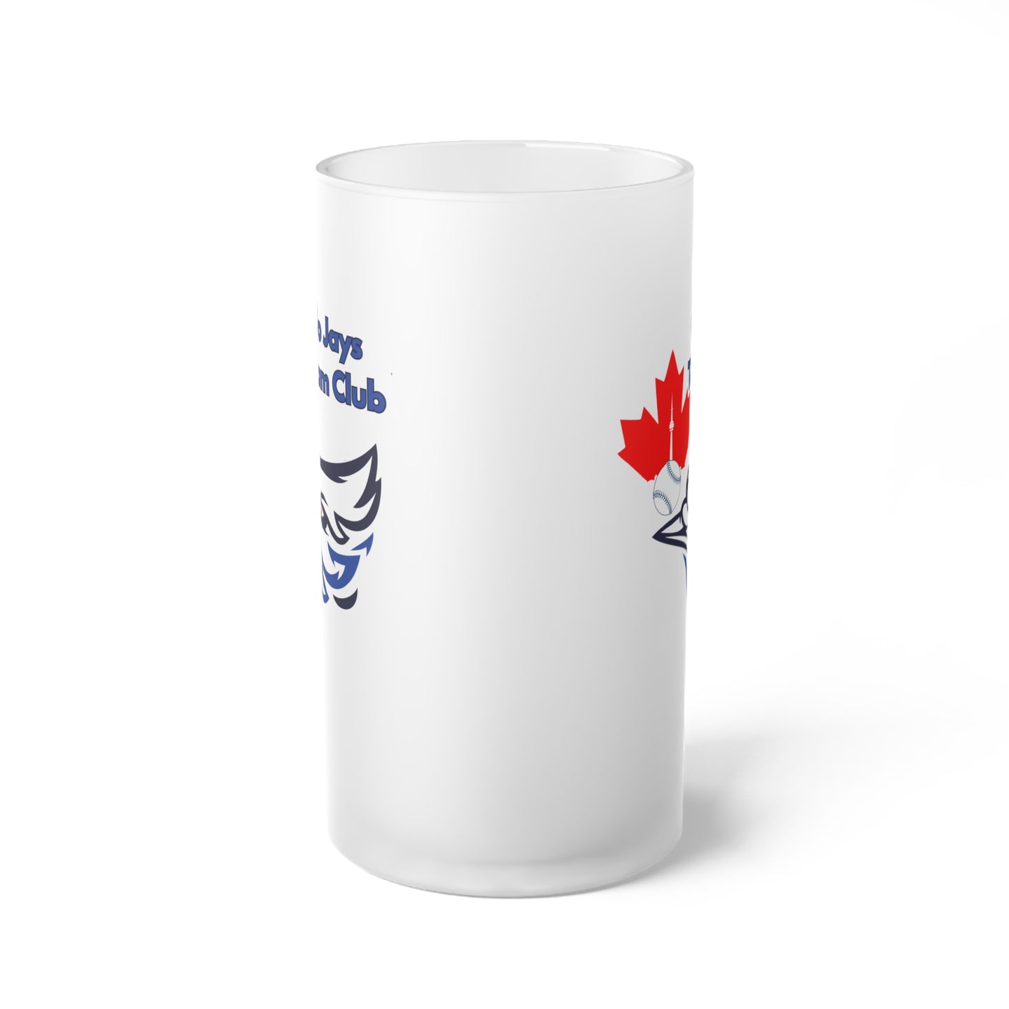 Go Jays Team Club Frosted Glass Beer Mug — 16oz Full Wraparound Print, Dishwasher & Microwave Safe