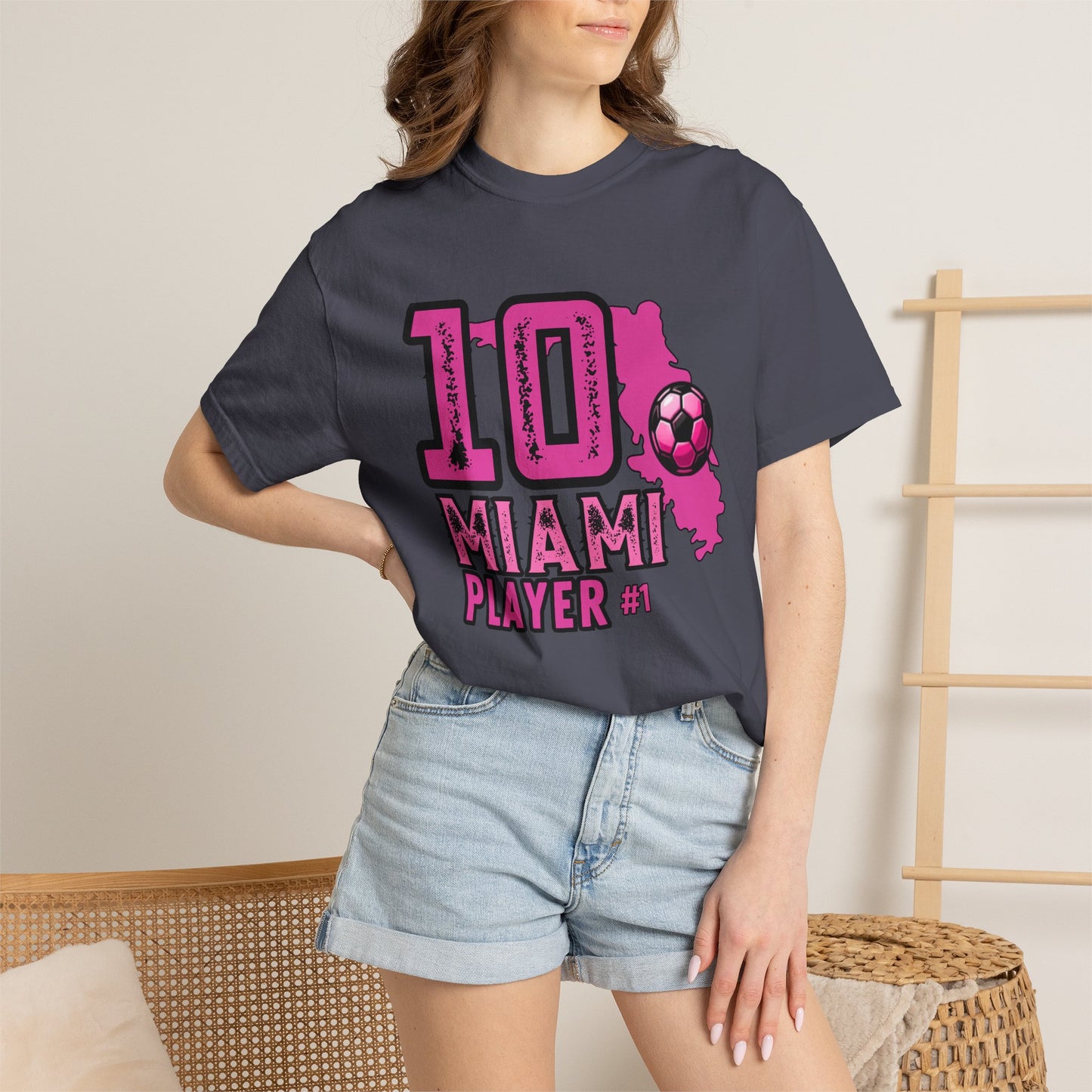 Miami # 10 Football Player T-Shirt — Athletic Garment-Dyed Soccer Tee
