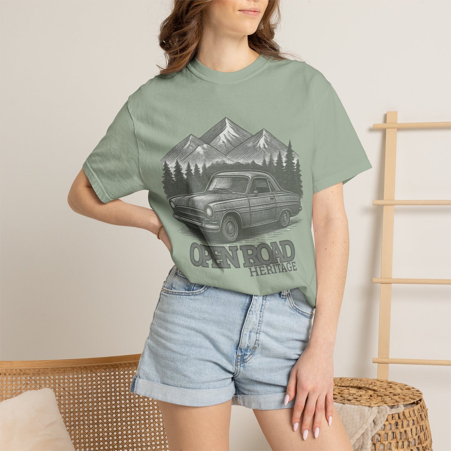 Vintage Open Road Heritage Classic Car Tee — Retro Mountain Driving