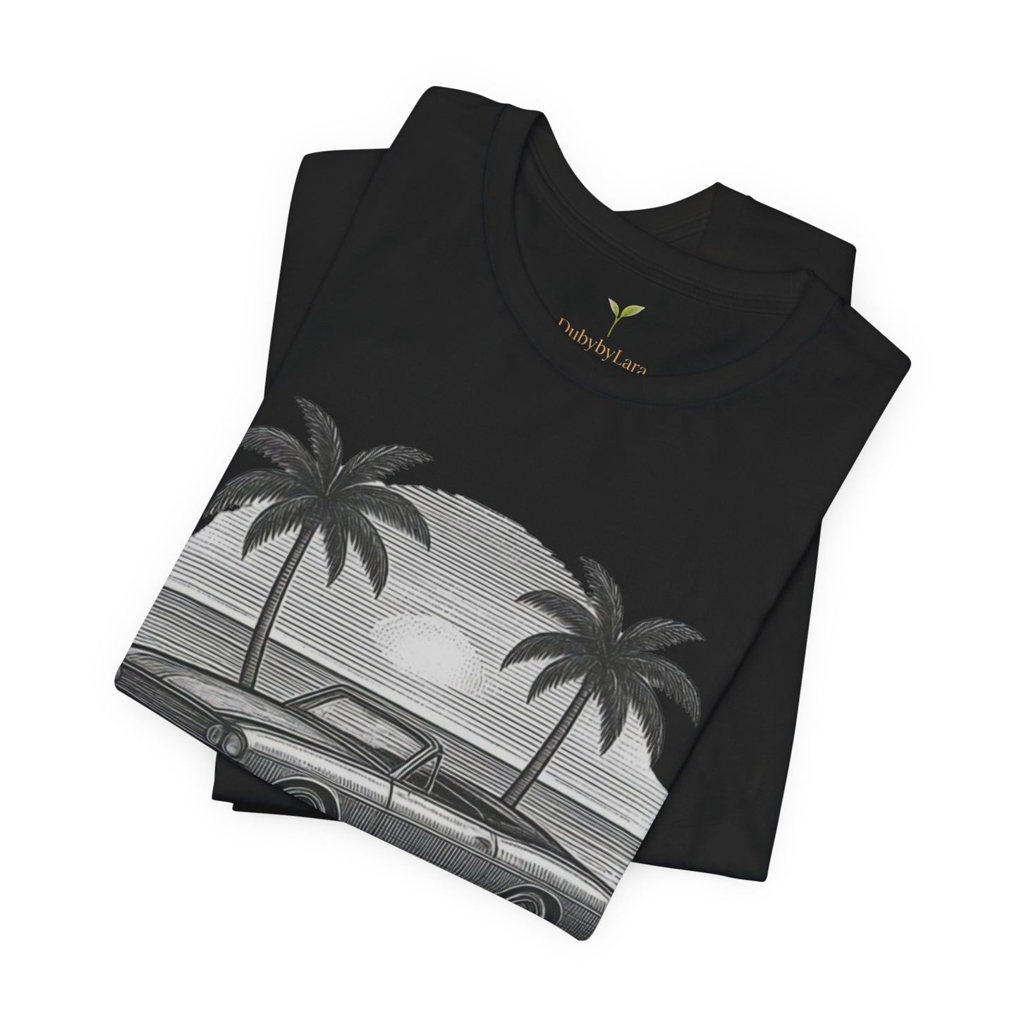 Vintage Convertible Beach T-Shirt — Retro Palm Tree Muscle Car Tee