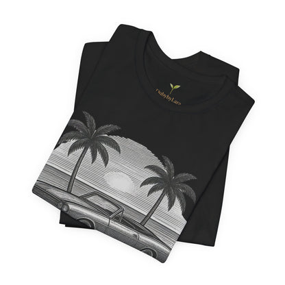 Vintage Convertible Beach T-Shirt — Retro Palm Tree Muscle Car Tee