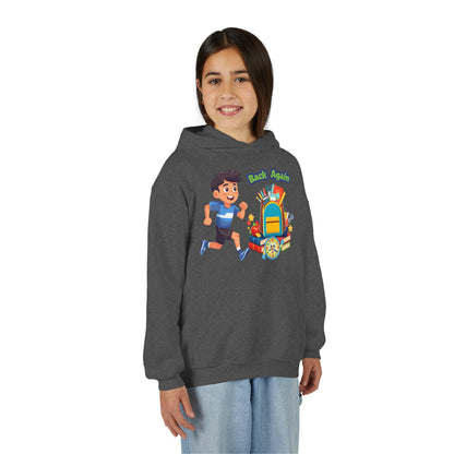 Kids "Back Again" School Backpack Hoodie — Youth Back-to-School Sweatshirt