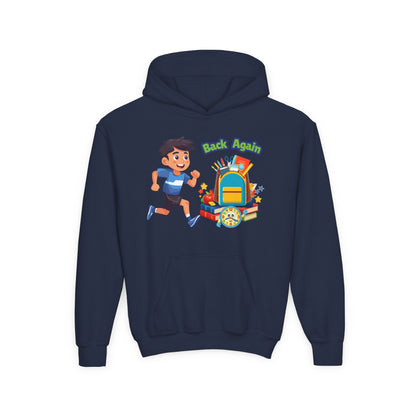 Kids "Back Again" School Backpack Hoodie — Youth Back-to-School Sweatshirt