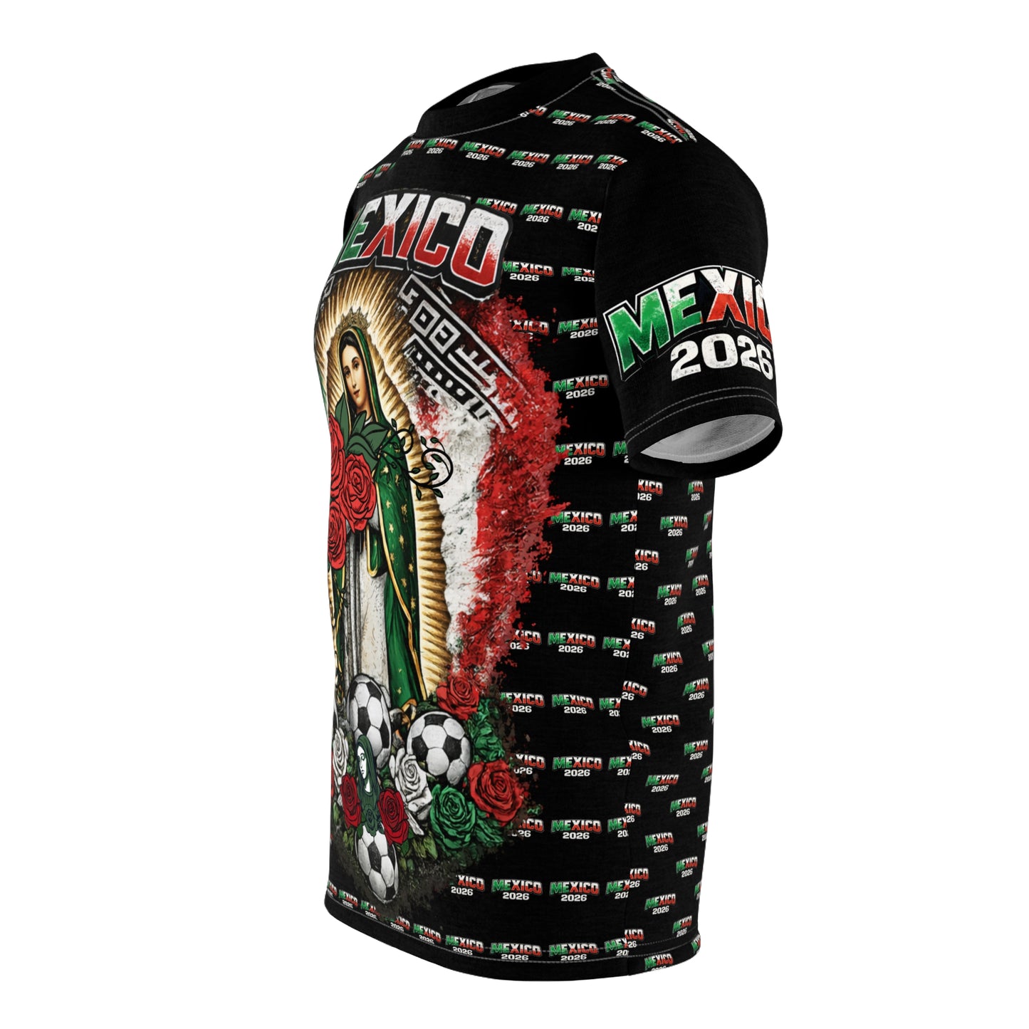 Mexico Soccer Señora de Guadalupe All-Over Print Tee — 2026 Mexican Pride Futbol Fan Shirt