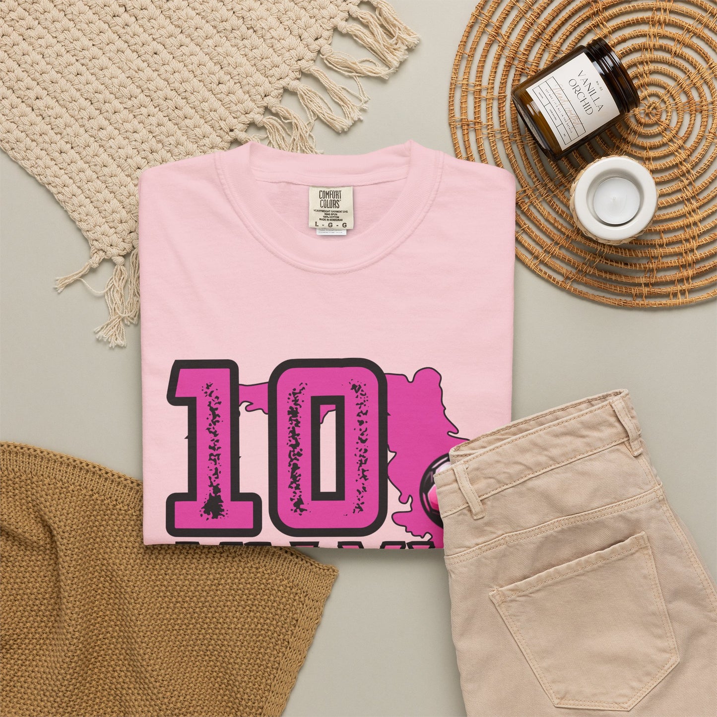 Miami # 10 Football Player T-Shirt — Athletic Garment-Dyed Soccer Tee