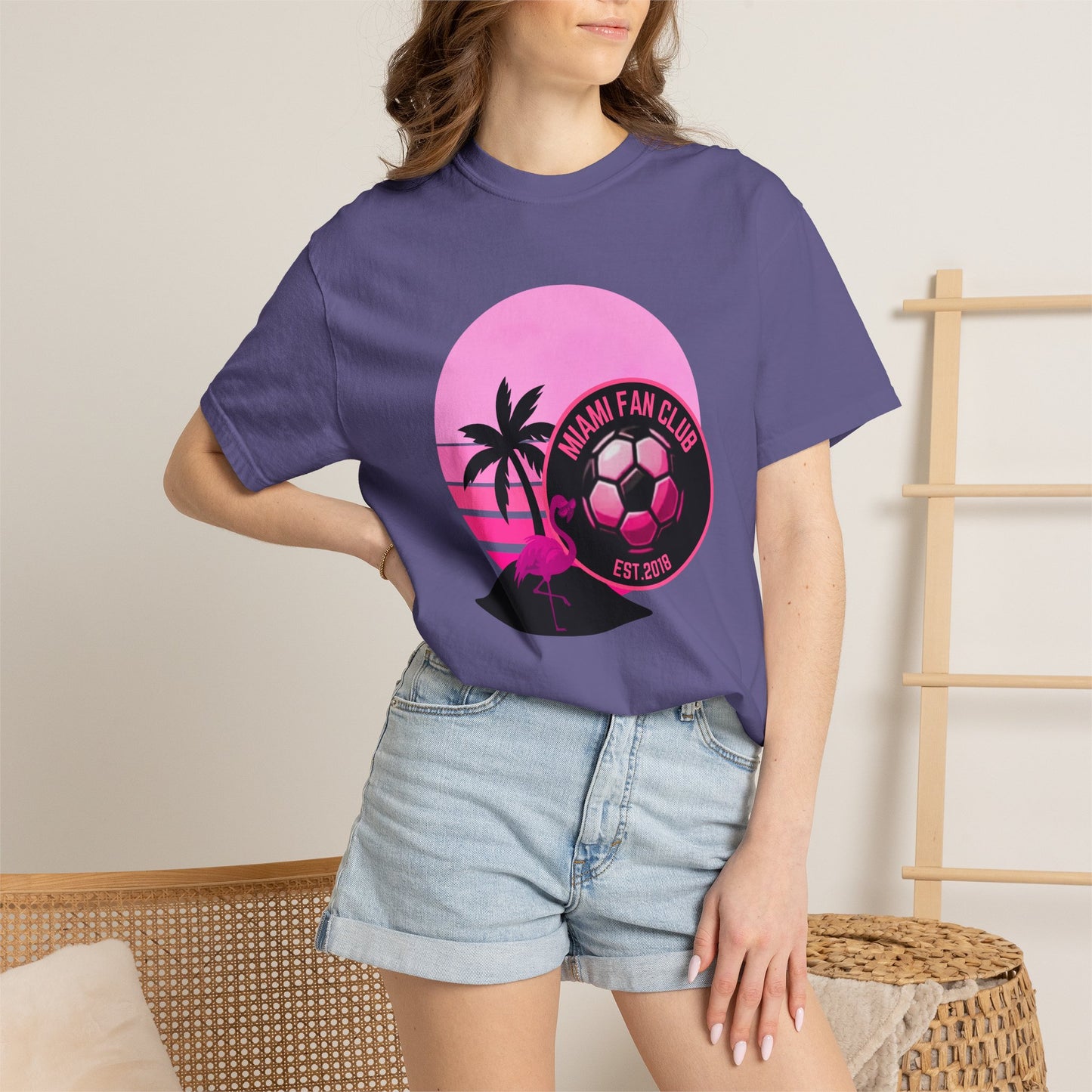 Miami Soccer Fan Club T-Shirt — Retro Pink Flamingo Game Day Tee