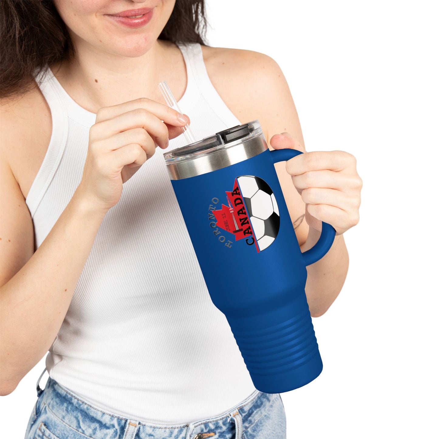 Toronto Soccer Maple Leaf 40oz Insulated Travel Mug with Handle & Straw