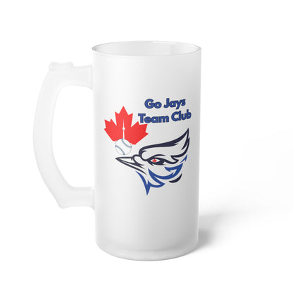 Go Jays Team Club Frosted Glass Beer Mug — 16oz Full Wraparound Print, Dishwasher & Microwave Safe