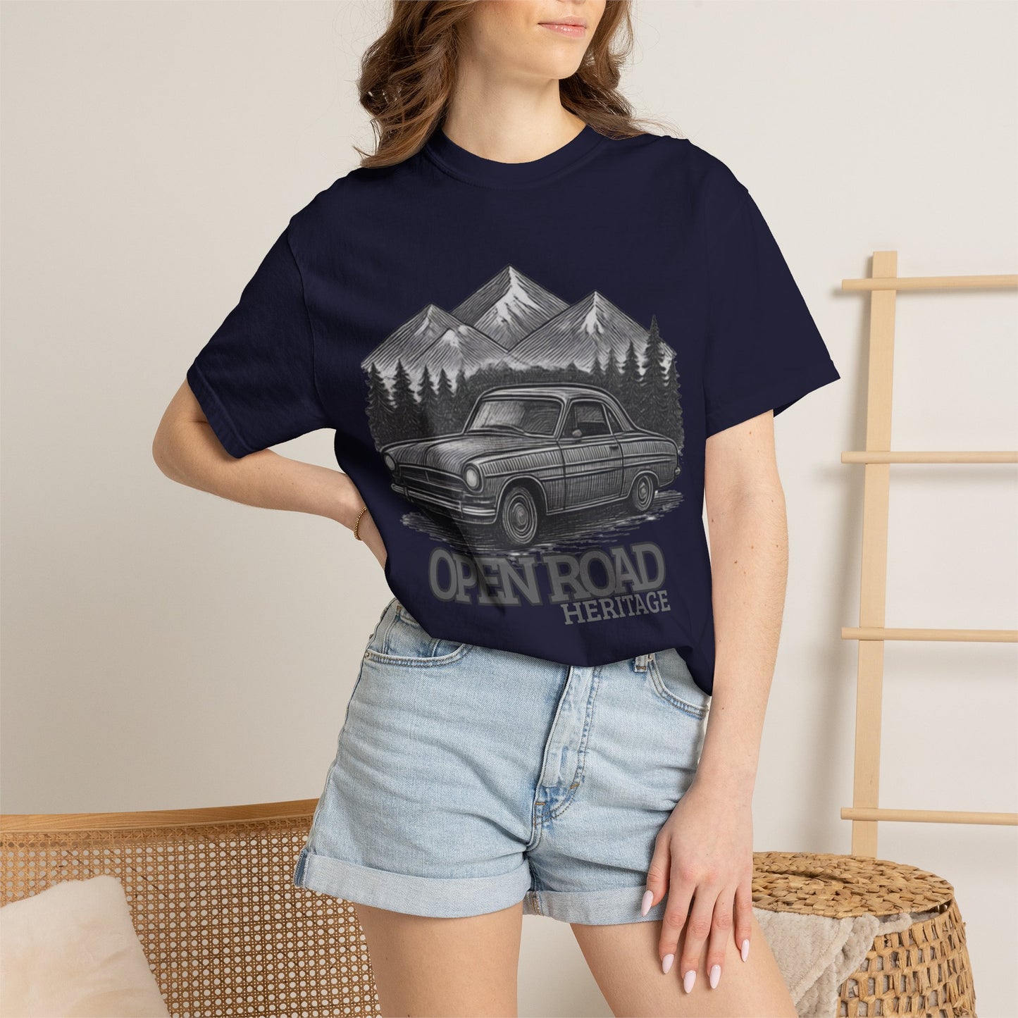 Vintage Open Road Heritage Classic Car Tee — Retro Mountain Driving