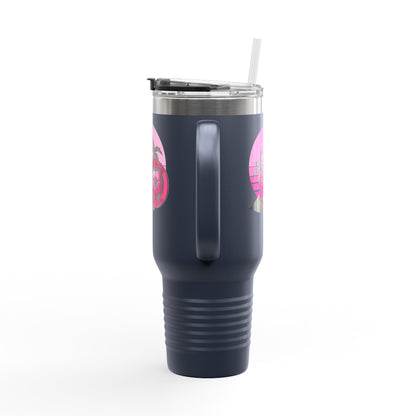 Miami Fan Club Soccer 40oz Insulated Travel Mug — Tropical Pink Sports Tumbler with Handle