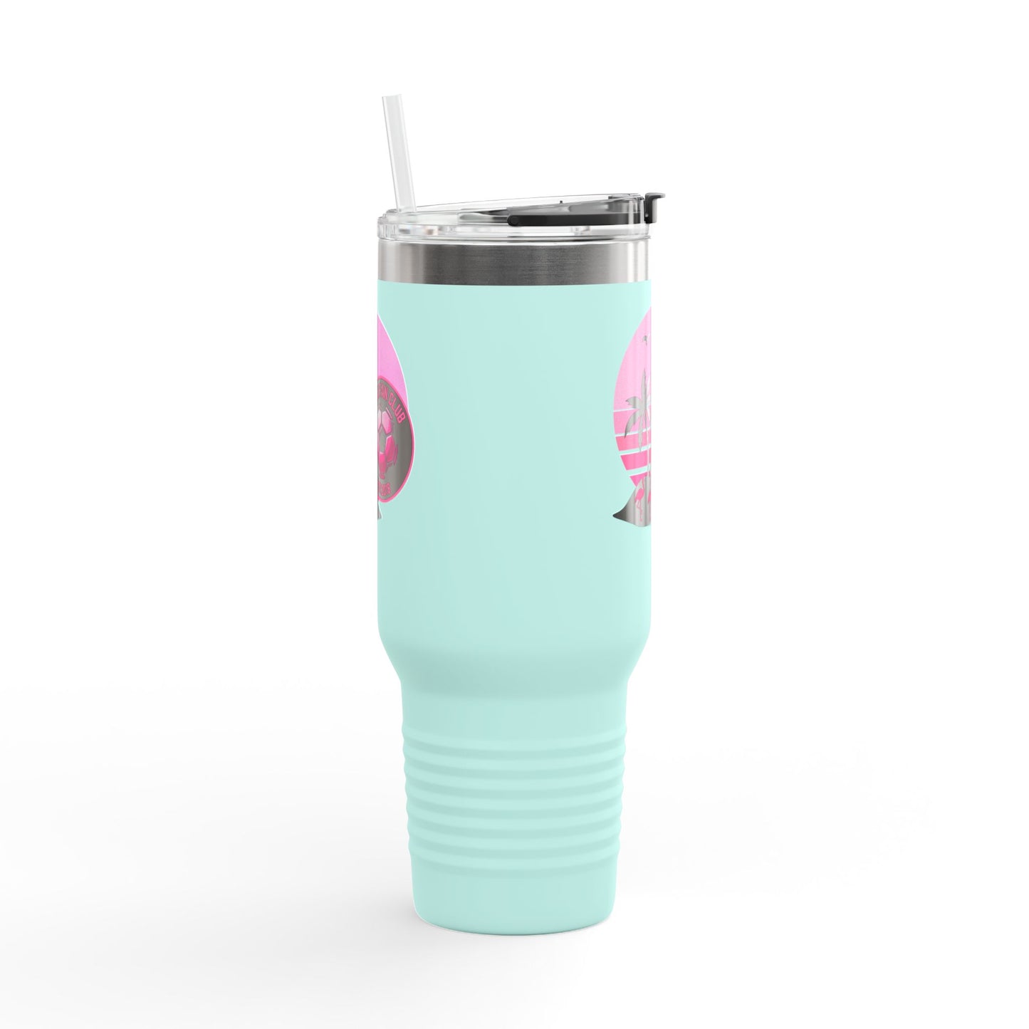 Miami Fan Club Soccer 40oz Insulated Travel Mug — Tropical Pink Sports Tumbler with Handle