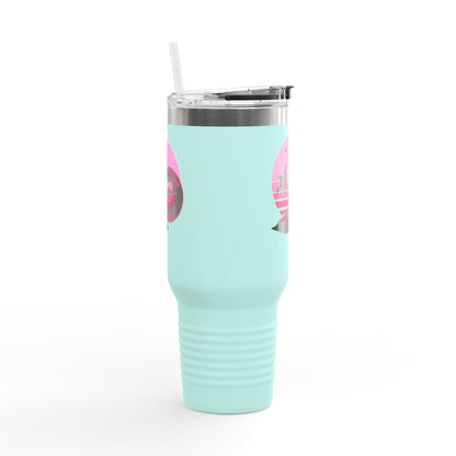 Miami Fan Club Soccer 40oz Insulated Travel Mug — Tropical Pink Sports Tumbler with Handle