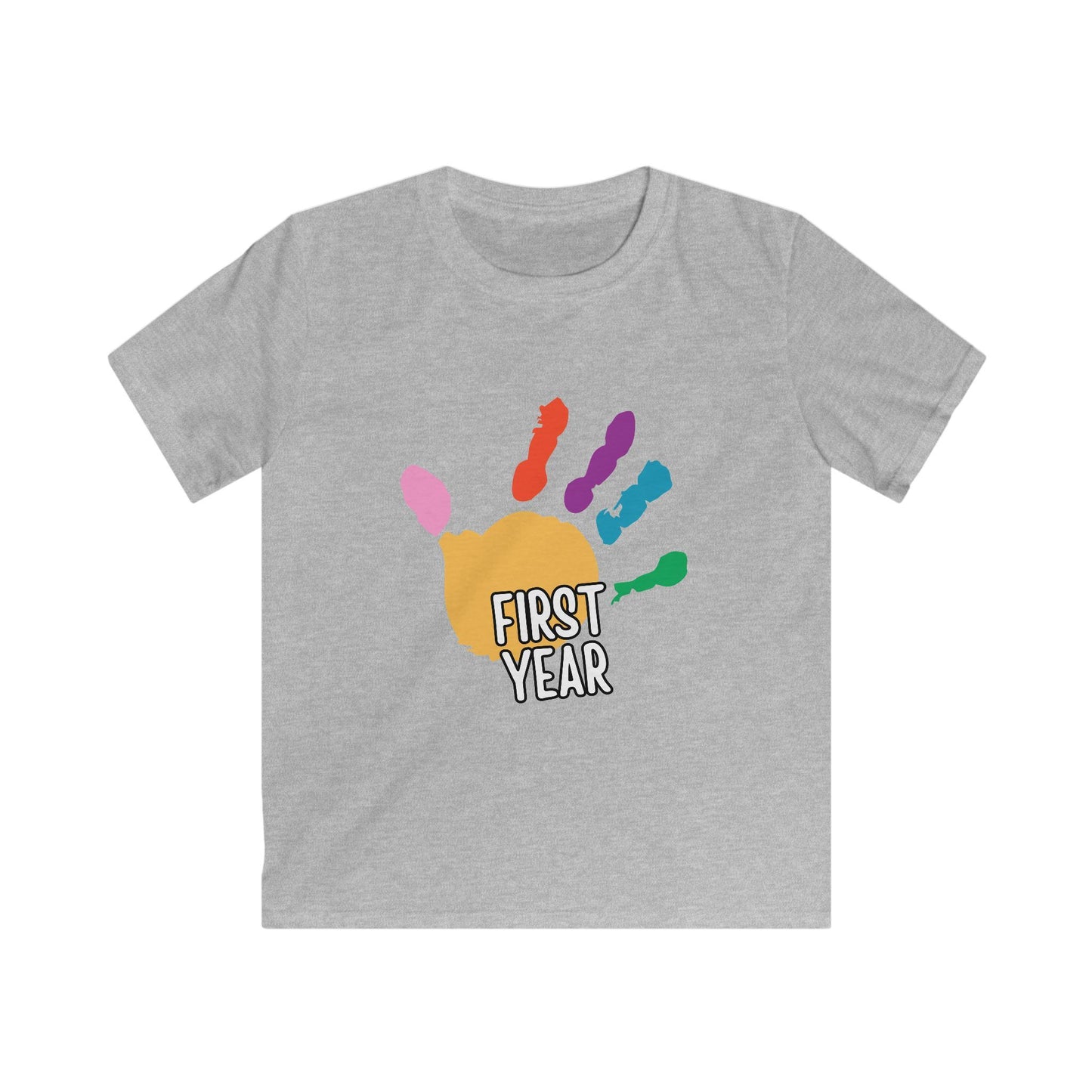 First Year of School Kids T-Shirt — Colorful Handprint Tee