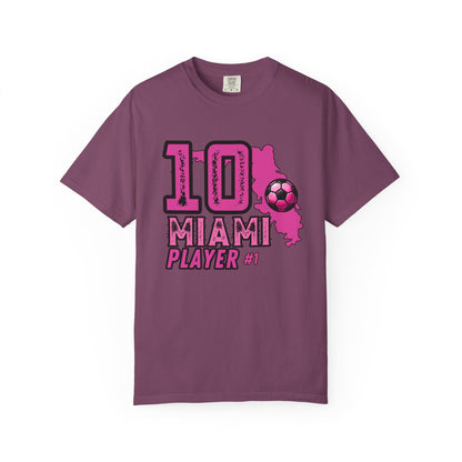 Miami # 10 Football Player T-Shirt — Athletic Garment-Dyed Soccer Tee