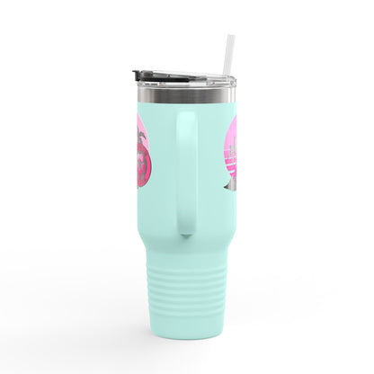 Miami Fan Club Soccer 40oz Insulated Travel Mug — Tropical Pink Sports Tumbler with Handle