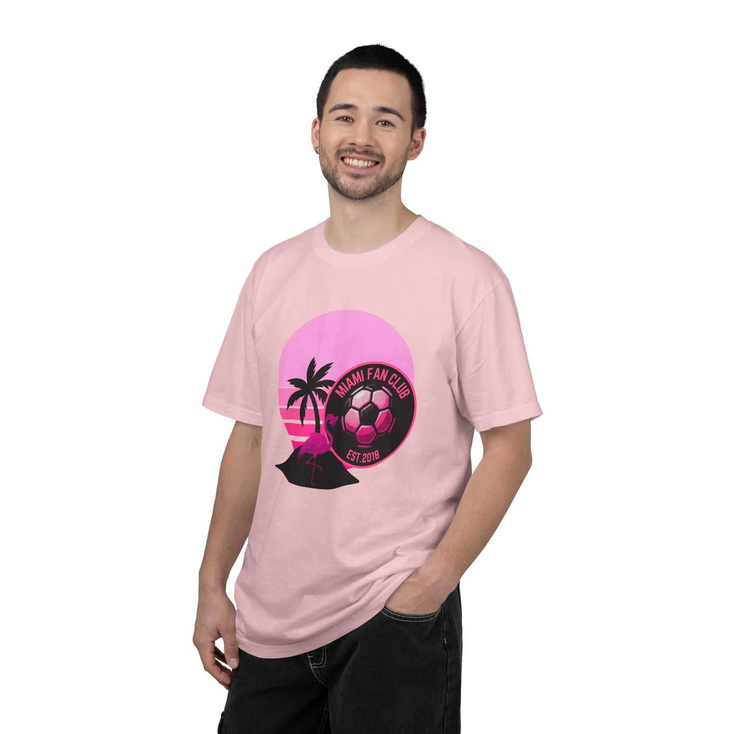 Miami Soccer Fan Club T-Shirt — Retro Pink Flamingo Game Day Tee