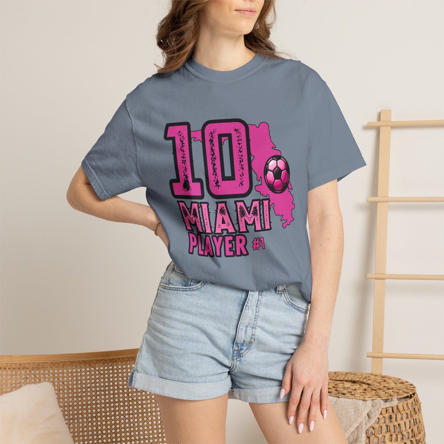 Miami # 10 Football Player T-Shirt — Athletic Garment-Dyed Soccer Tee