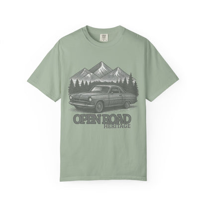Vintage Open Road Heritage Classic Car Tee — Retro Mountain Driving