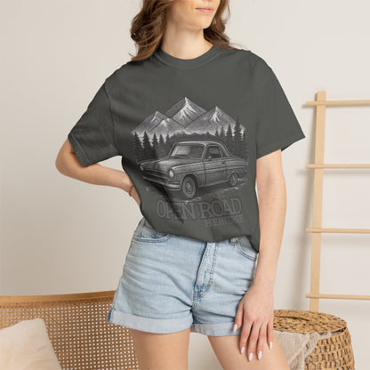 Vintage Open Road Heritage Classic Car Tee — Retro Mountain Driving