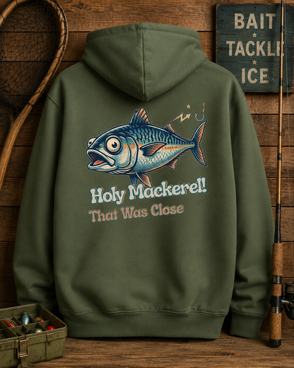 Holy Mackerel Fishing Hoodie — Retro Funny Angler Pullover Sweatshirt