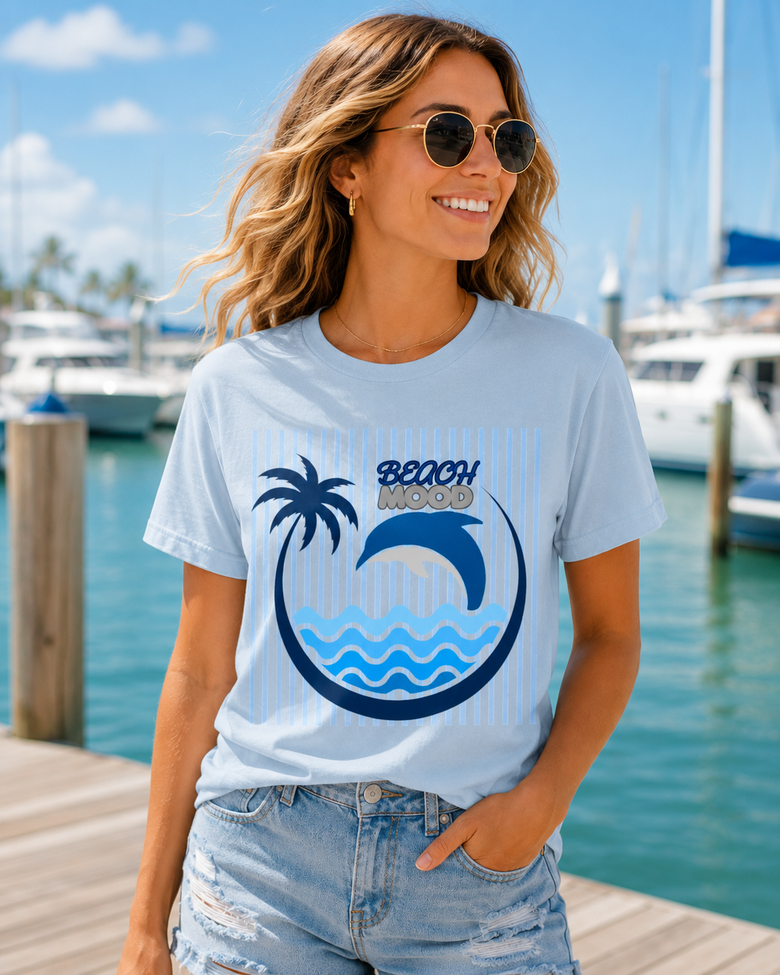 Beach Dolphin Wave T-Shirt — Palm Tree Ocean Graphic Tee