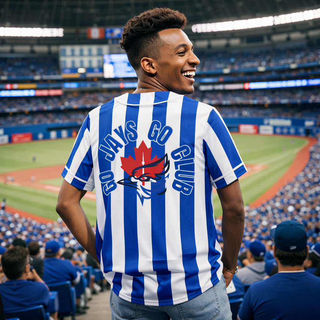 Go Jays Go Club Blue White Striped Baseball Jersey
