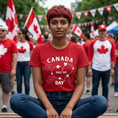 Canada Heart July 1st Day T-Shirt | Canada Day Fireworks Tee