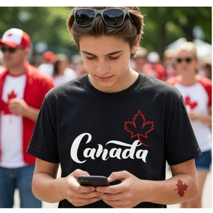Canada Day Maple Leaf & Heart T-Shirt — Canadian Pride Script Tee