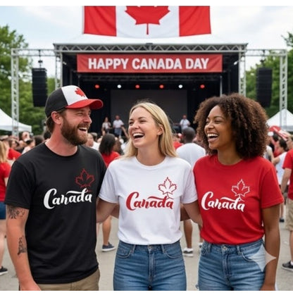 Canada Day Maple Leaf & Heart T-Shirt — Canadian Pride Script Tee