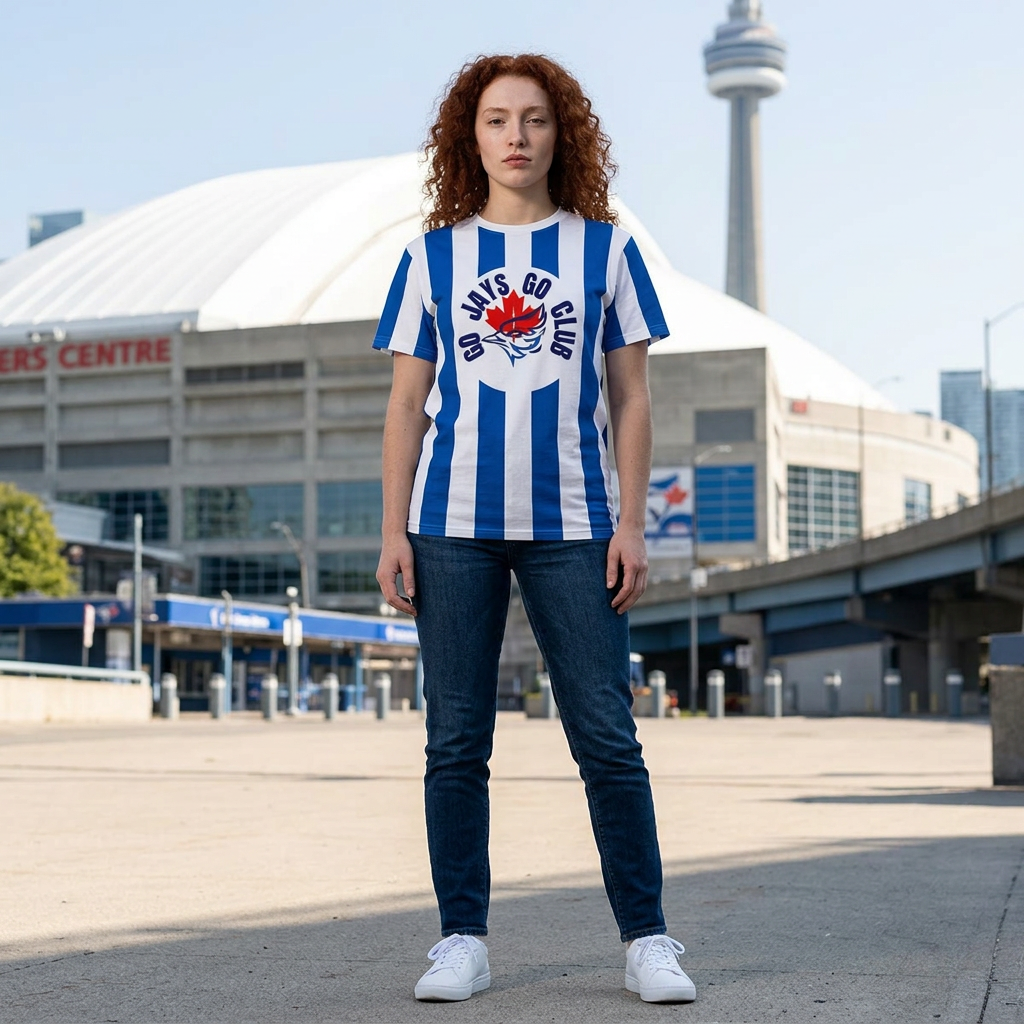 Striped Go Jays Club Tee — Blue & White Fan Shirt
