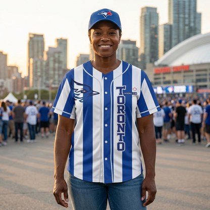 Toronto Blue White Striped Baseball Jersey | Button-Up Fan Shirt