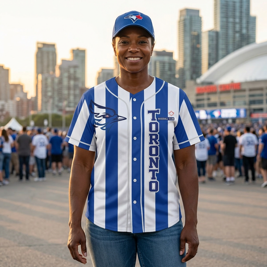 Toronto Blue White Striped Baseball Jersey | Button-Up Fan Shirt