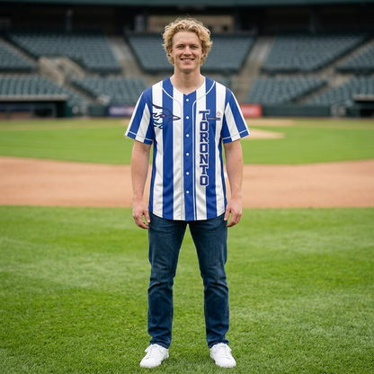 Toronto Blue White Striped Baseball Jersey | Button-Up Fan Shirt