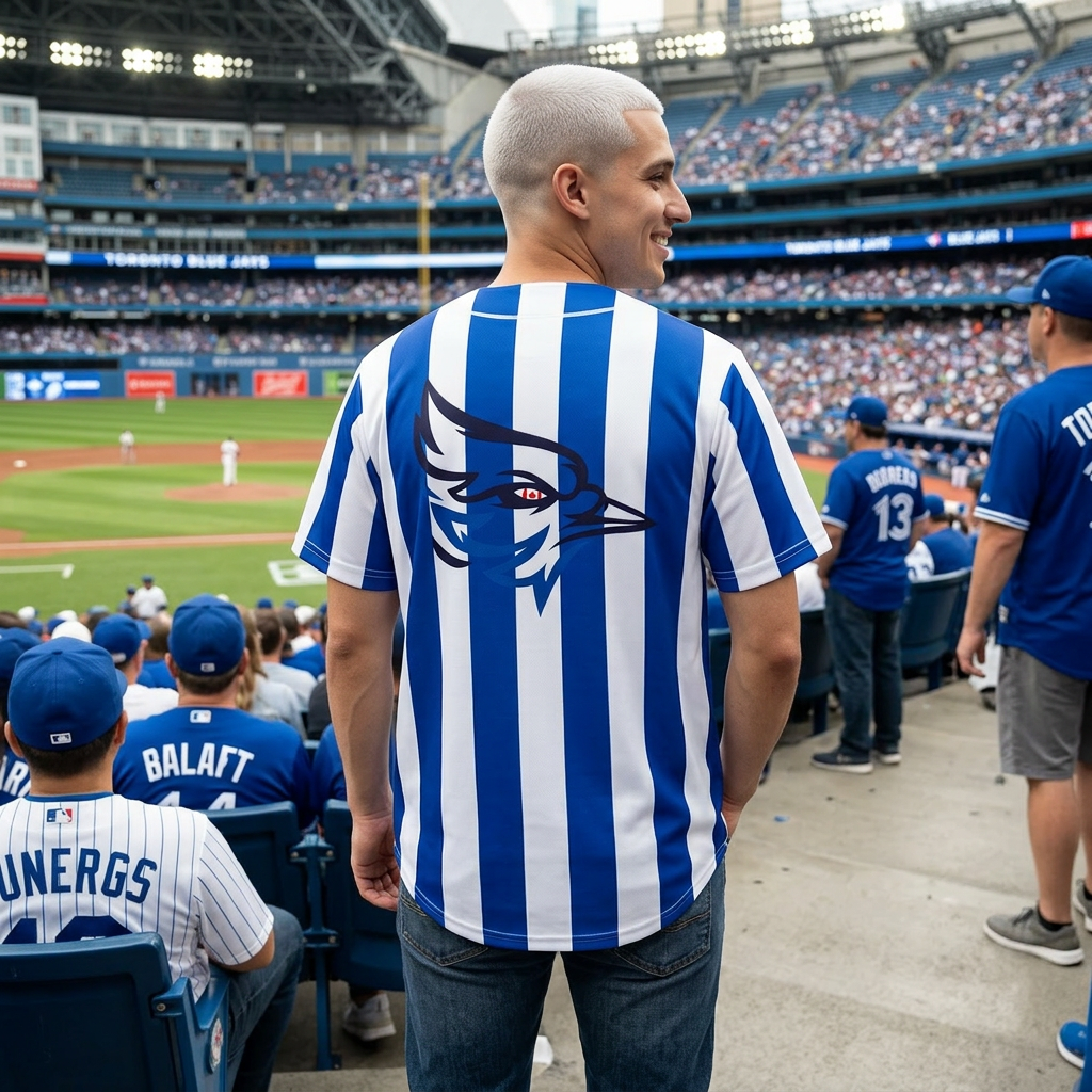 Toronto Blue White Striped Baseball Jersey | Button-Up Fan Shirt