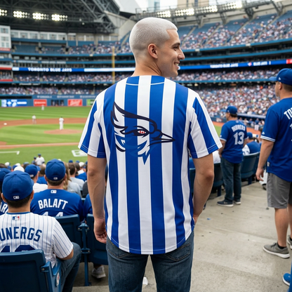 Toronto Blue White Striped Baseball Jersey | Button-Up Fan Shirt