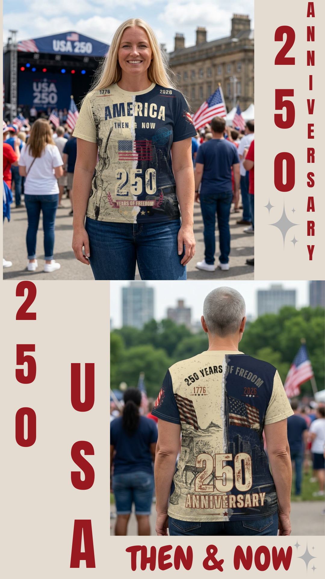 America Then & Now 1776-2026 Bicentennial Tee | Patriotic USA History Shirt