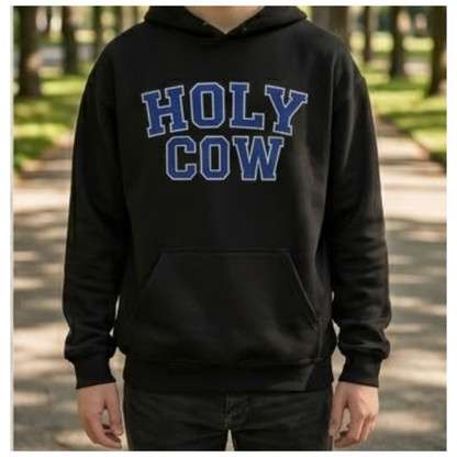 Holy Cow Collegiate Hoodie — Retro Mascot Letterman Style