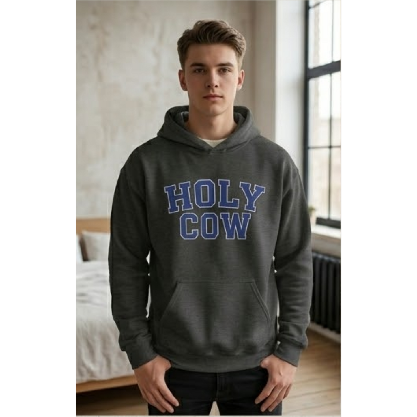 Holy Cow Collegiate Hoodie — Retro Mascot Letterman Style