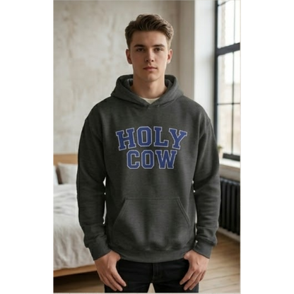 Holy Cow Collegiate Hoodie — Retro Mascot Letterman Style