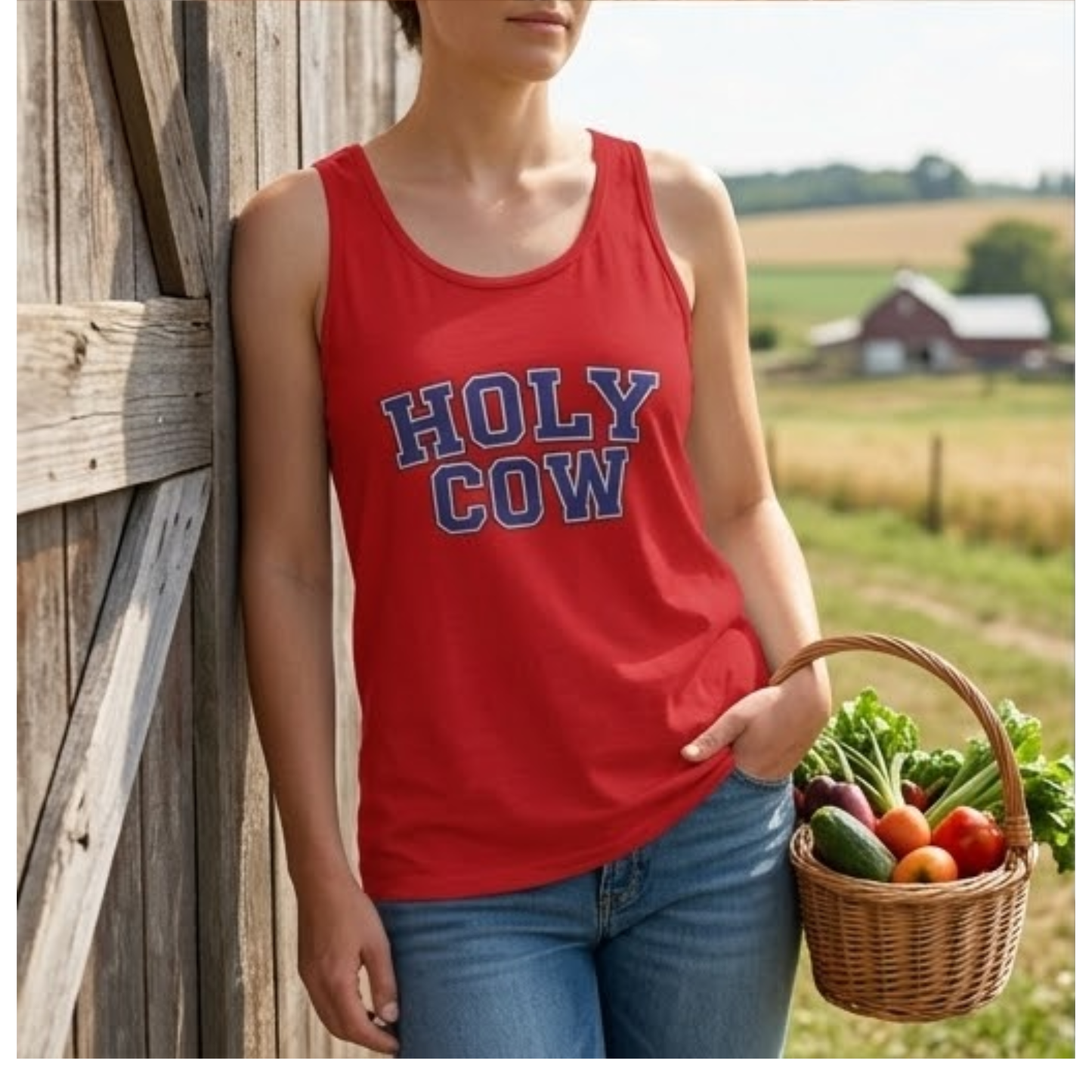 Holy Cow Tank Top — Funny Collegiate Varsity Style Sleeveless Shirt