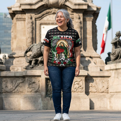 Mexico Soccer Señora de Guadalupe All-Over Print Tee — 2026 Mexican Pride Futbol Fan Shirt