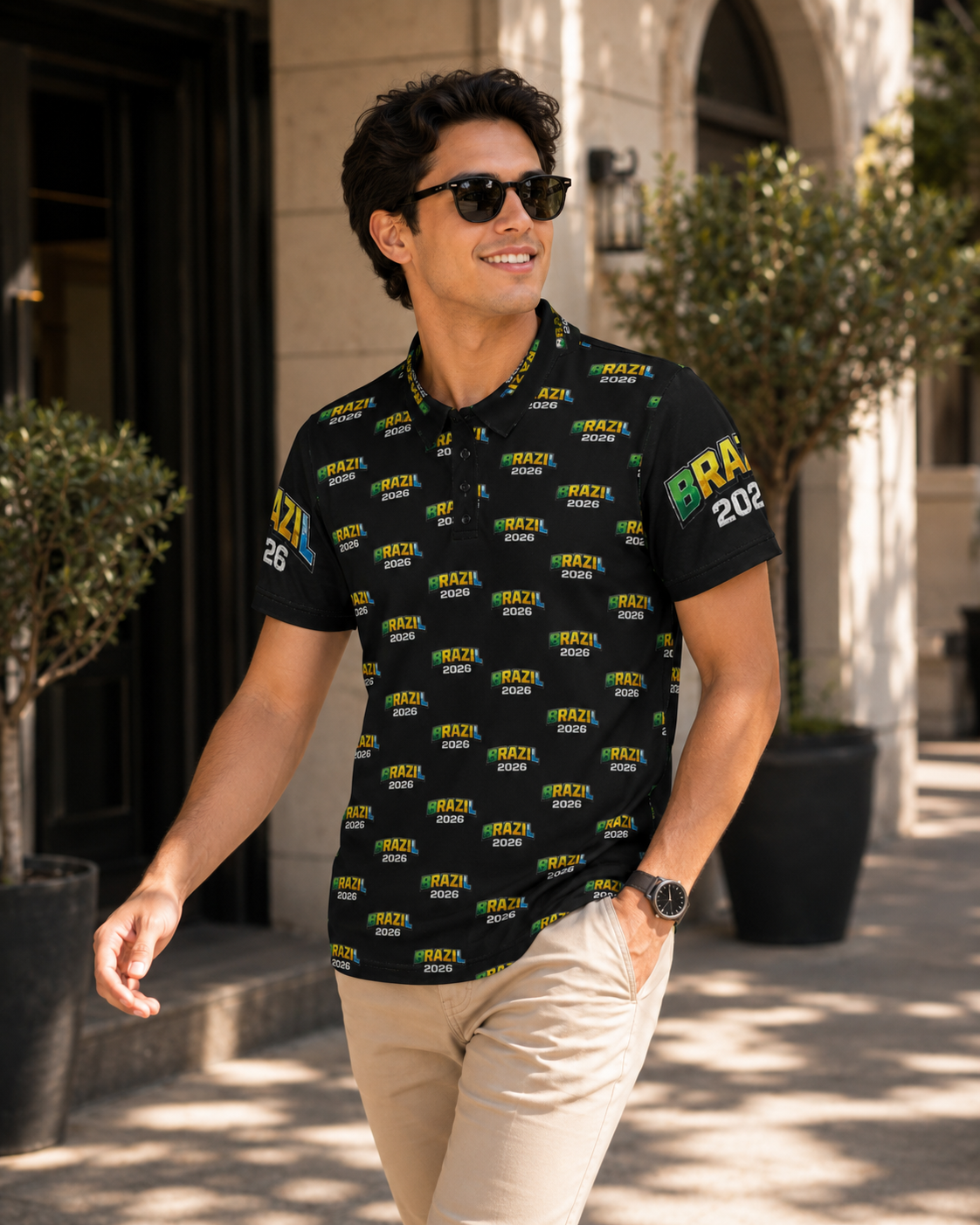 Brazil 2026 Pattern Polo Shirt — All-Over Print Soccer Fan Polo