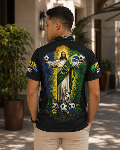 Brazil 2026 Pattern Polo Shirt — All-Over Print Soccer Fan Polo